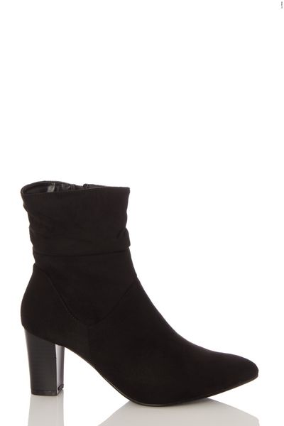 Wide Fit Black Faux Suede Ruched Ankle Boot